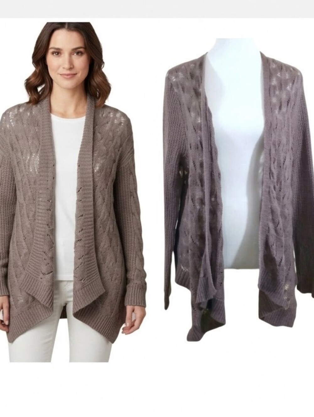 LC Lauren Conrad taupe wool open cardigan sweater Women's size large